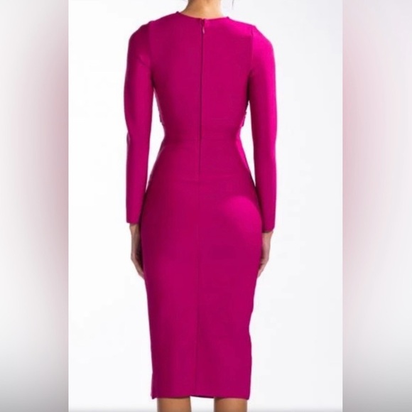 NWT AKIRA Cut Out Bandage Long Sleeve Midi Dress Dark Pink Small - Picture 3 of 16
